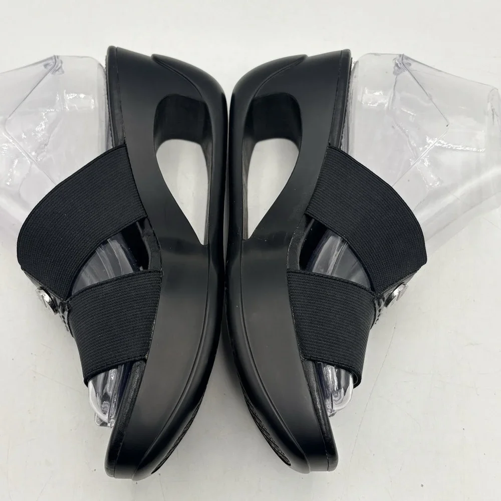 Calvin Klein Black Ying Sz 7 Stretchy Strap Open Platform Sandals Y2K 90s Slipon